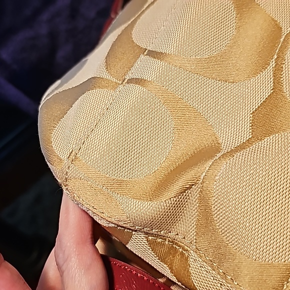 Coach Like new condition signature "CC" canvas tote with red patent accents. - Picture 4 of 6